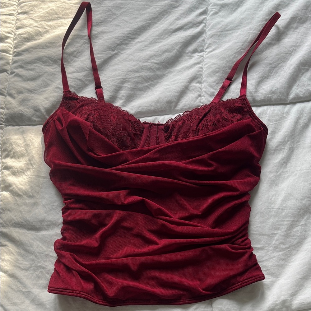 Garage Burgundy Lace Trim Crop Top
